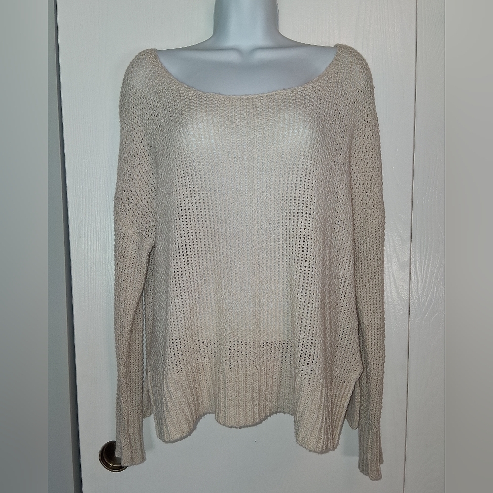 Boston Proper, Open Knit Top, Size M, Neutral